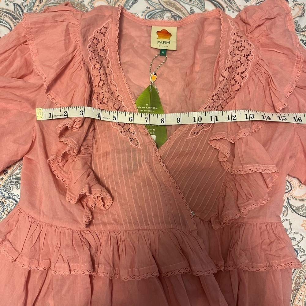 Farm Rio Anthropologie Blush Pink Wrap Blouse Top Size Medium - Picture 11 of 11
